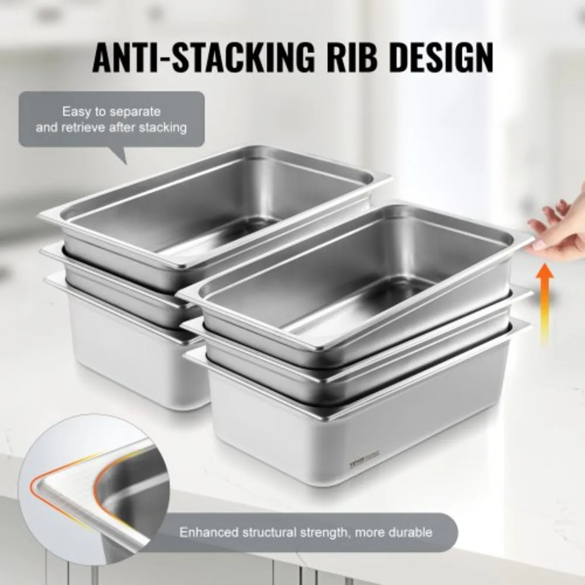 6 Pack Hotel Pans, Full Size Anti-Jam Steam Pan, 0 - Image 3