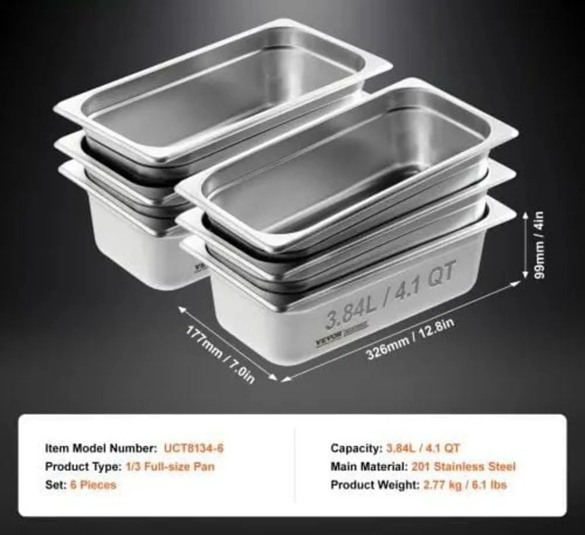 6 Pack Hotel Pans, 1/3 Size Anti-Jam Steam Pan, 0. - Image 3