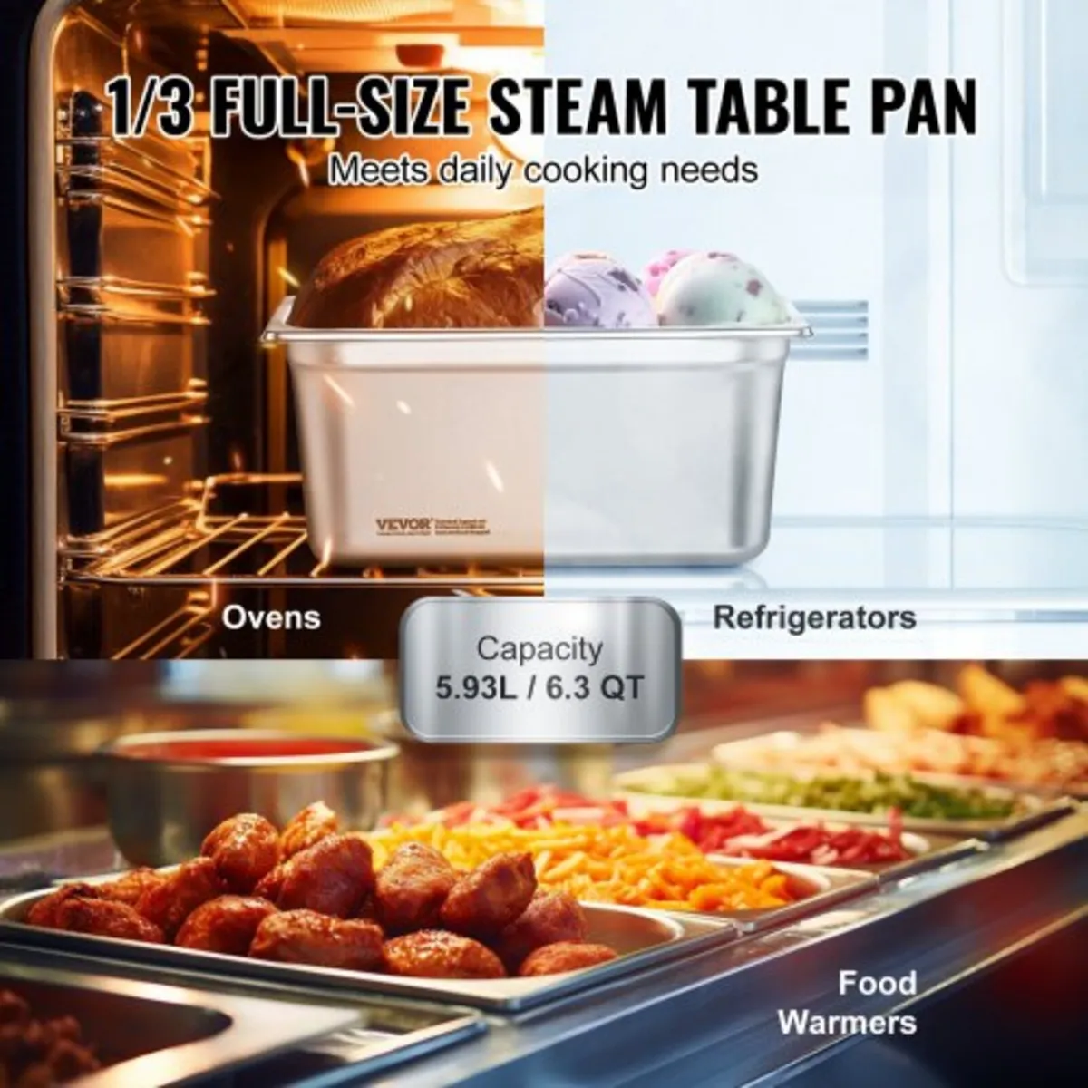 8 Pack Hotel Pans, 1/3 Size Anti-Jam Steam Pan wit - Image 2
