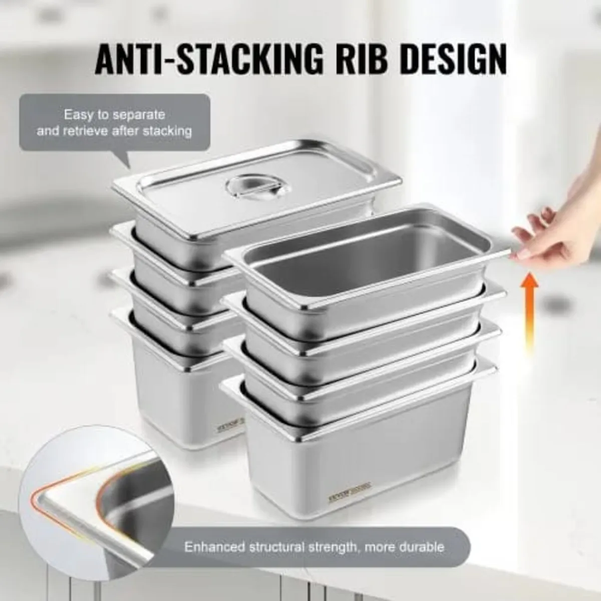 8 Pack Hotel Pans, 1/3 Size Anti-Jam Steam Pan wit - Image 3