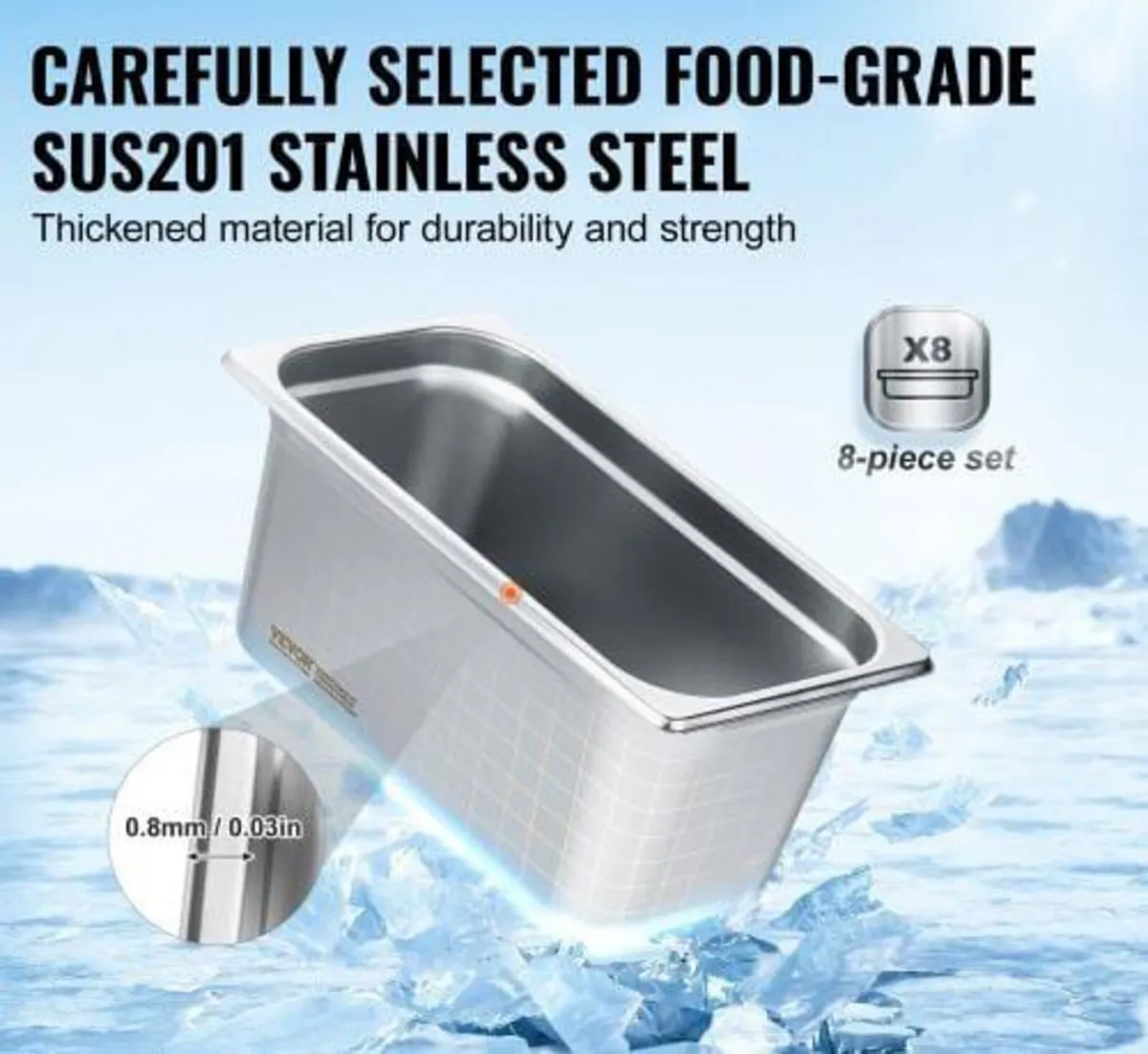 8 Pack Hotel Pans, 1/3 Size Anti-Jam Steam Pan wit - Image 4