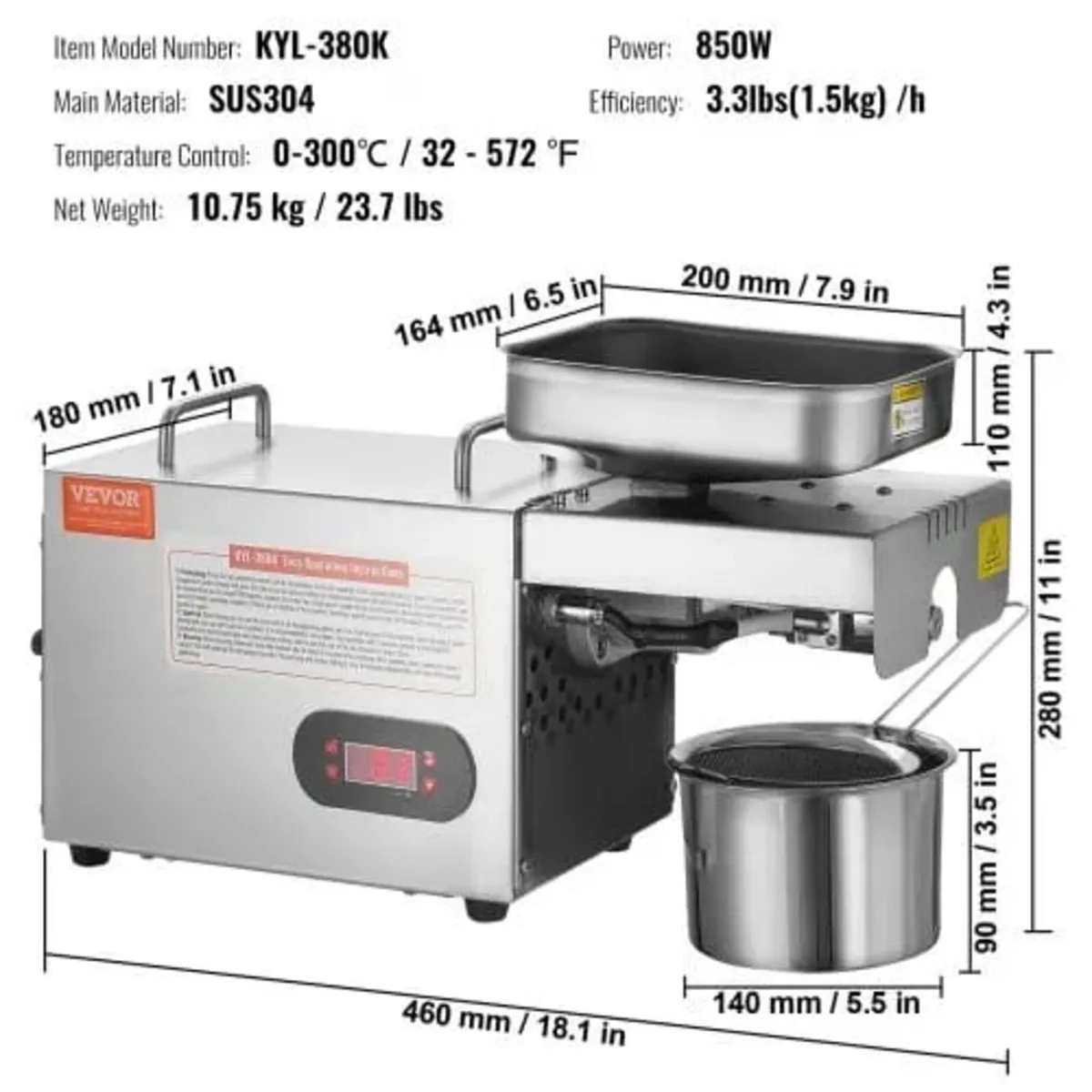 Electric Oil Press Machine, 850W Stainless Steel O - Image 3