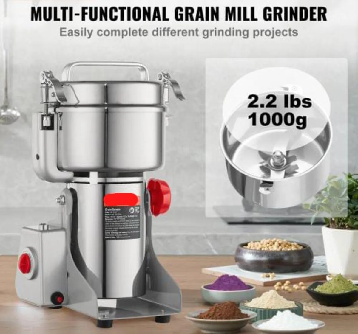 1000g Electric Grain Mill Grinder, High Speed 3000 - Image 3