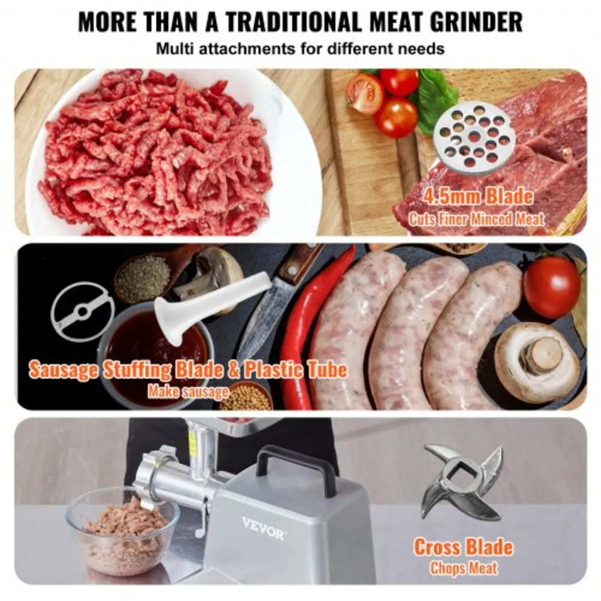 Electric Meat Grinder, 5 Lb/Min Capacity, 575W（800 - Image 2