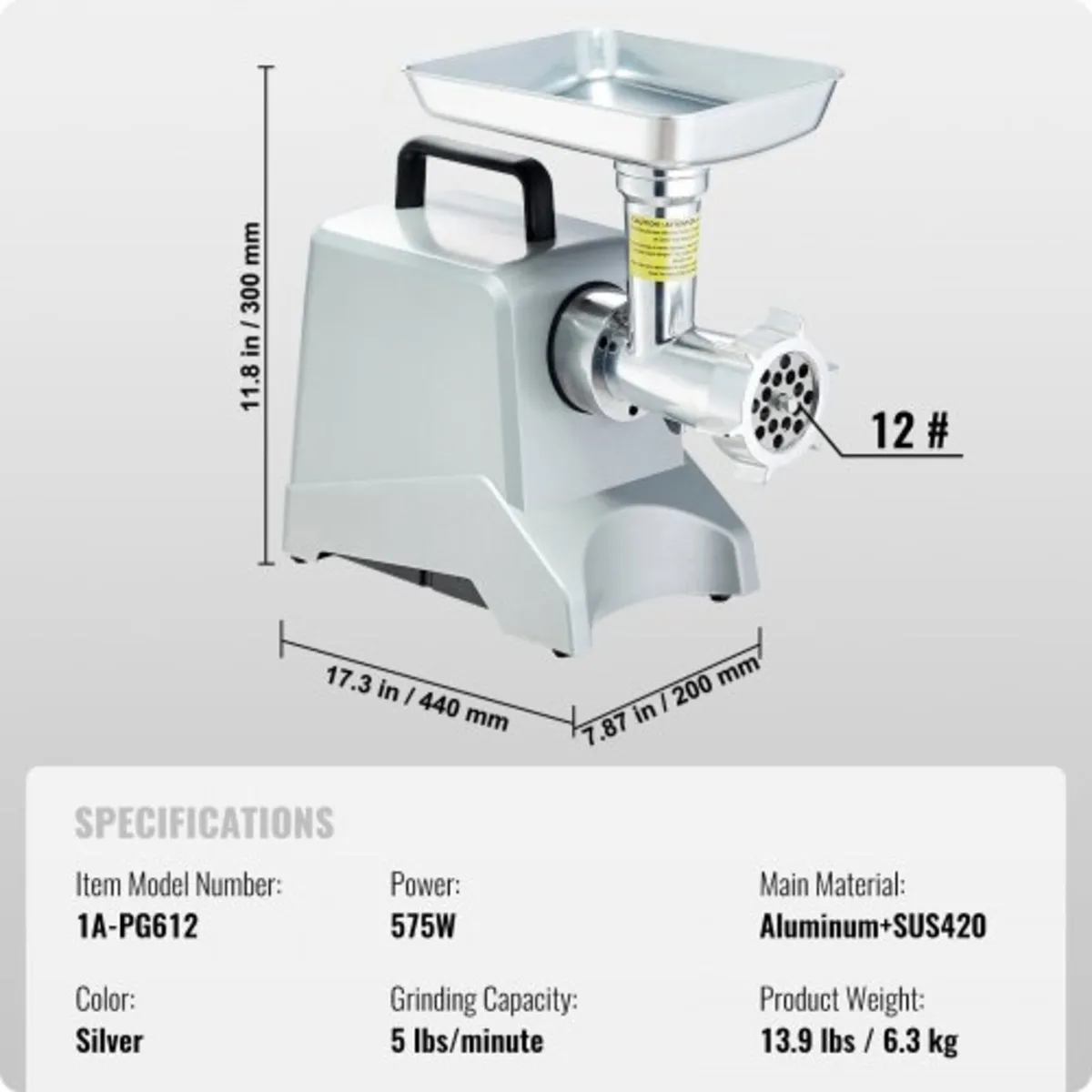 Electric Meat Grinder, 5 Lb/Min Capacity, 575W（800 - Image 3
