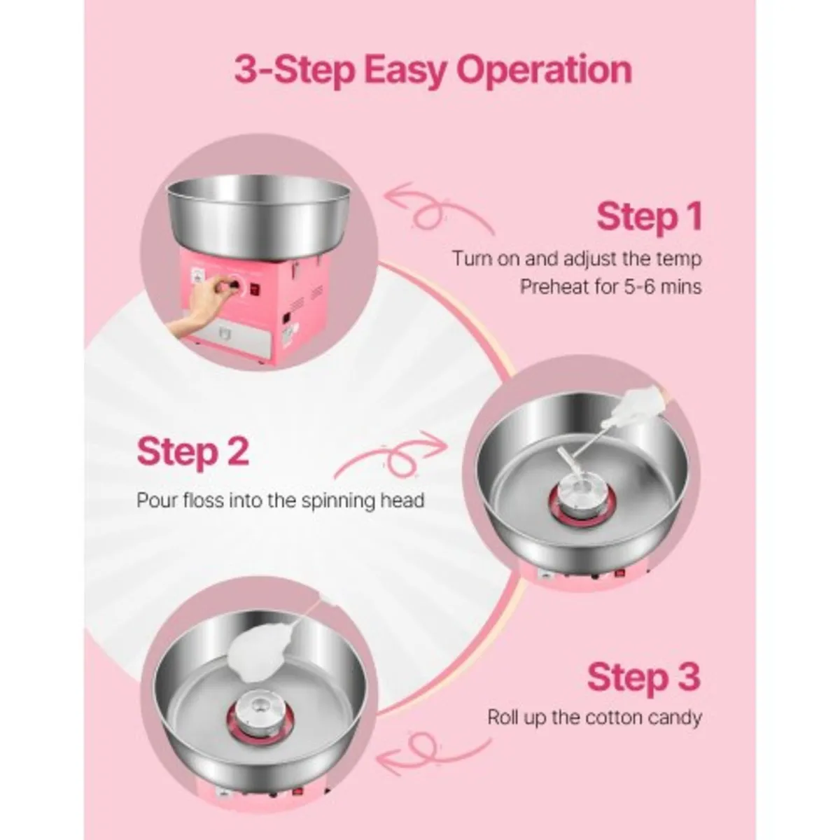 Electric Cotton Candy Machine, 1000W Commercial Ca - Image 3