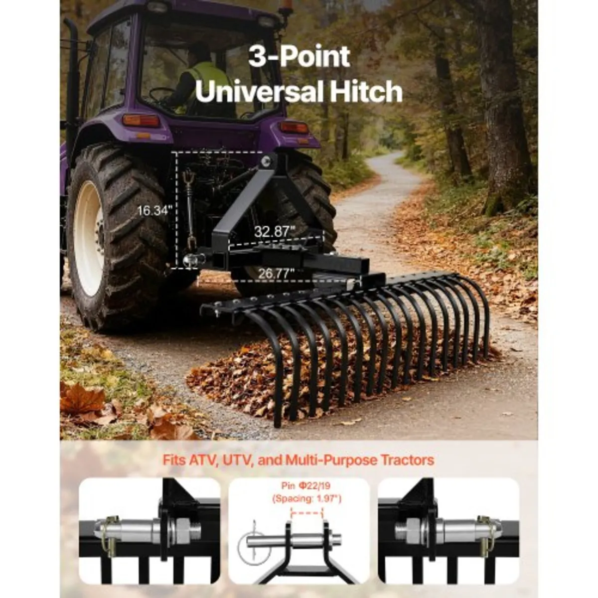 127 cm Lanscape Rock Rake, 3-Point Tow Behind Land - Image 4