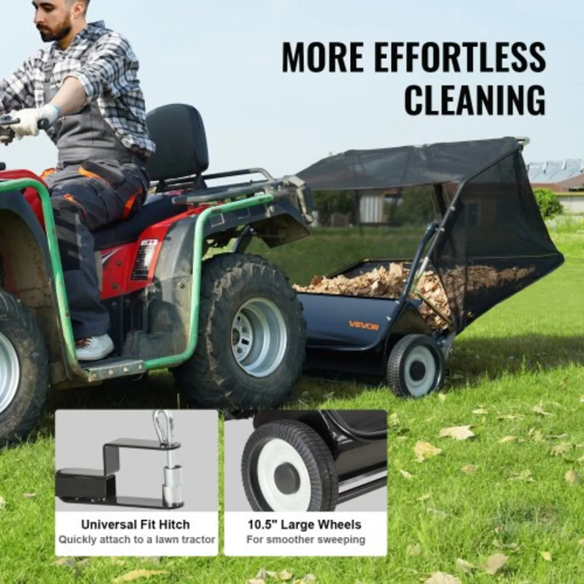 Tow Behind Lawn Sweeper, 111.7 cm Pull Behind Lawn - Image 4