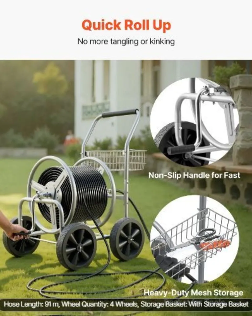 Hose Reel Cart, Hold Up to 91.44 m of 1.59 cm Hos - Image 2