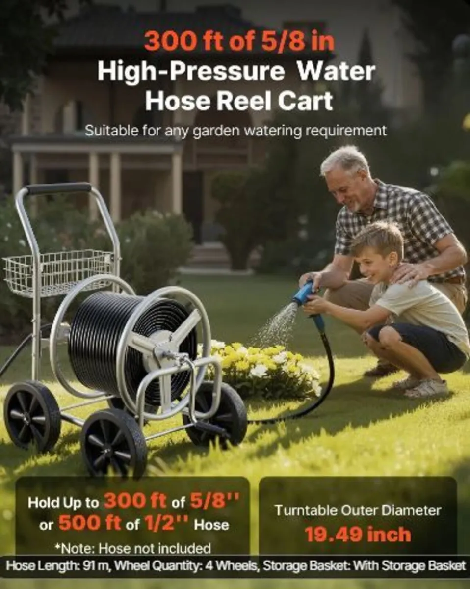 Hose Reel Cart, Hold Up to 91.44 m of 1.59 cm Hos - Image 1