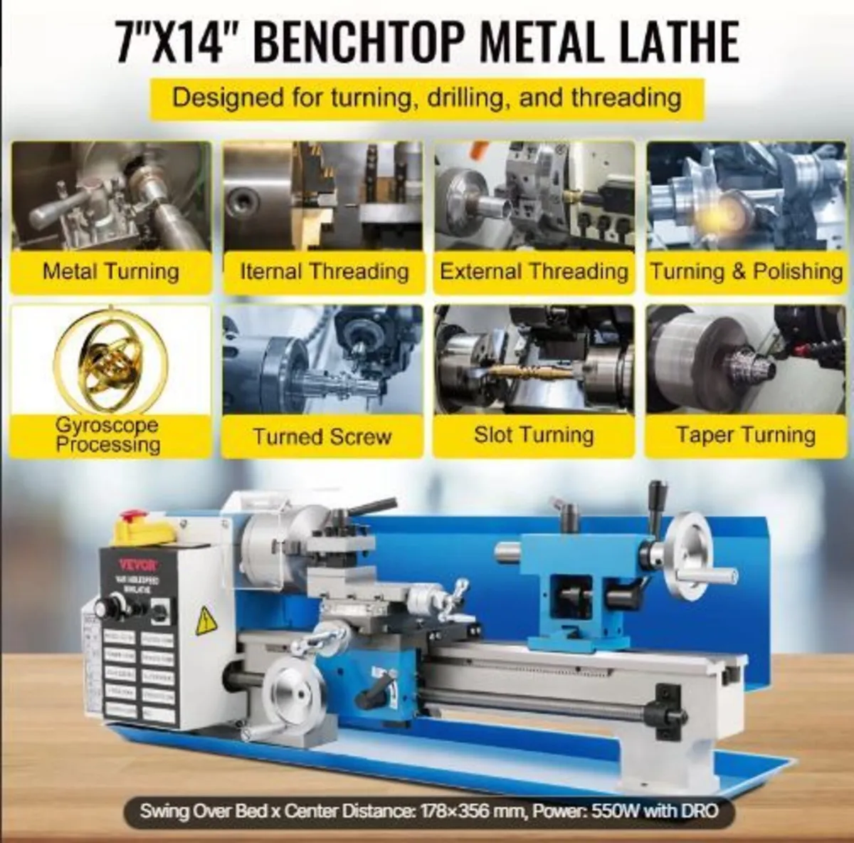 Mini Metal Lathe, 180 x 350 mm - Image 2