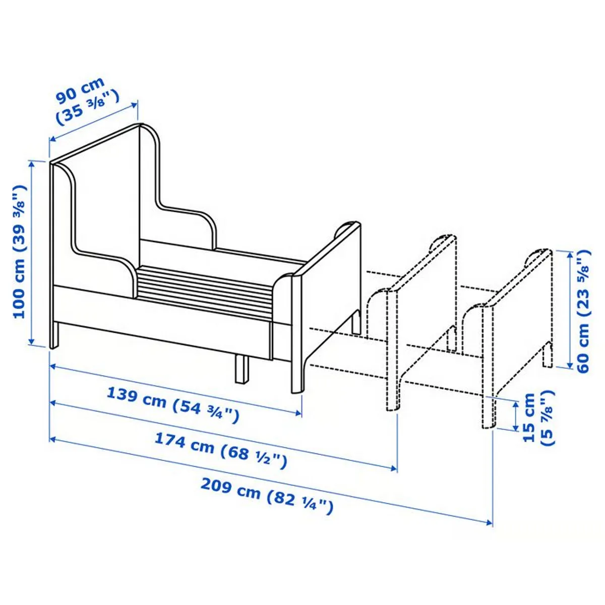 Girl Extendable Bed. light Pink and Mattress. IKEA BUSUNGE - Image 3