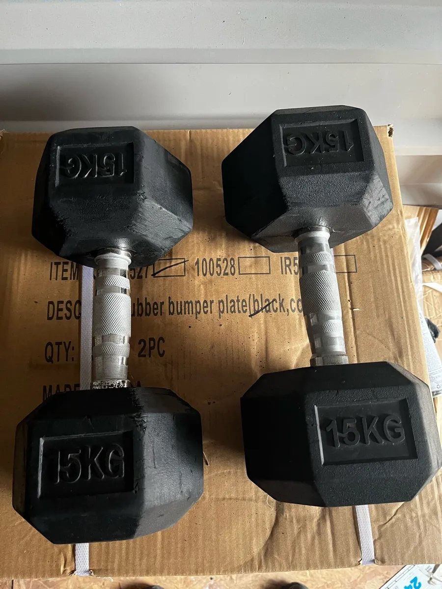 2x15kg hex rubber dumbbells