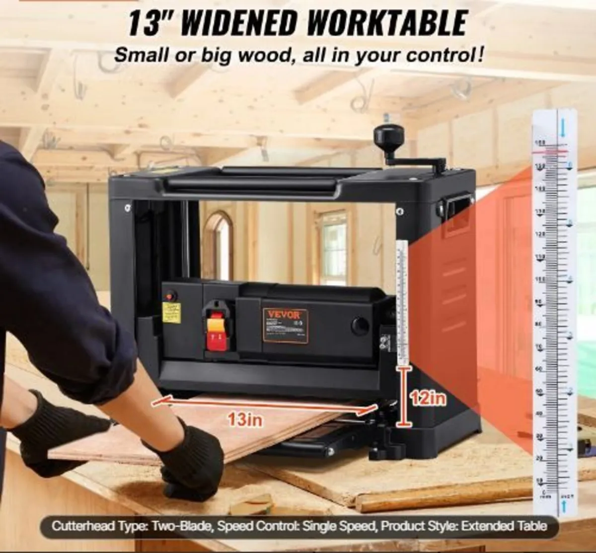 Thickness Planer, Single Speed, 13" Width Worktab - Image 1