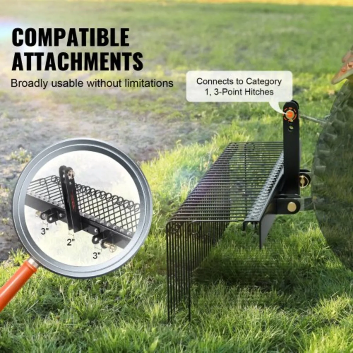 Tow Behind Landscape Rake 72"/183 cm Lawn Dethatch - Image 3