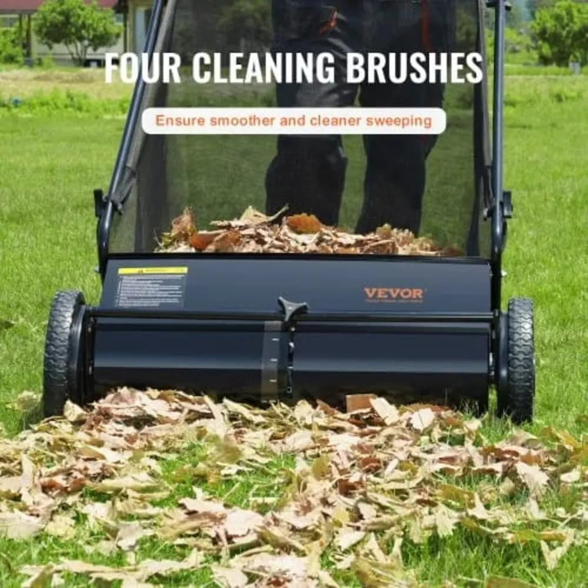 Push Lawn Sweeper, 26-inch Leaf & Grass Collector, - Image 2