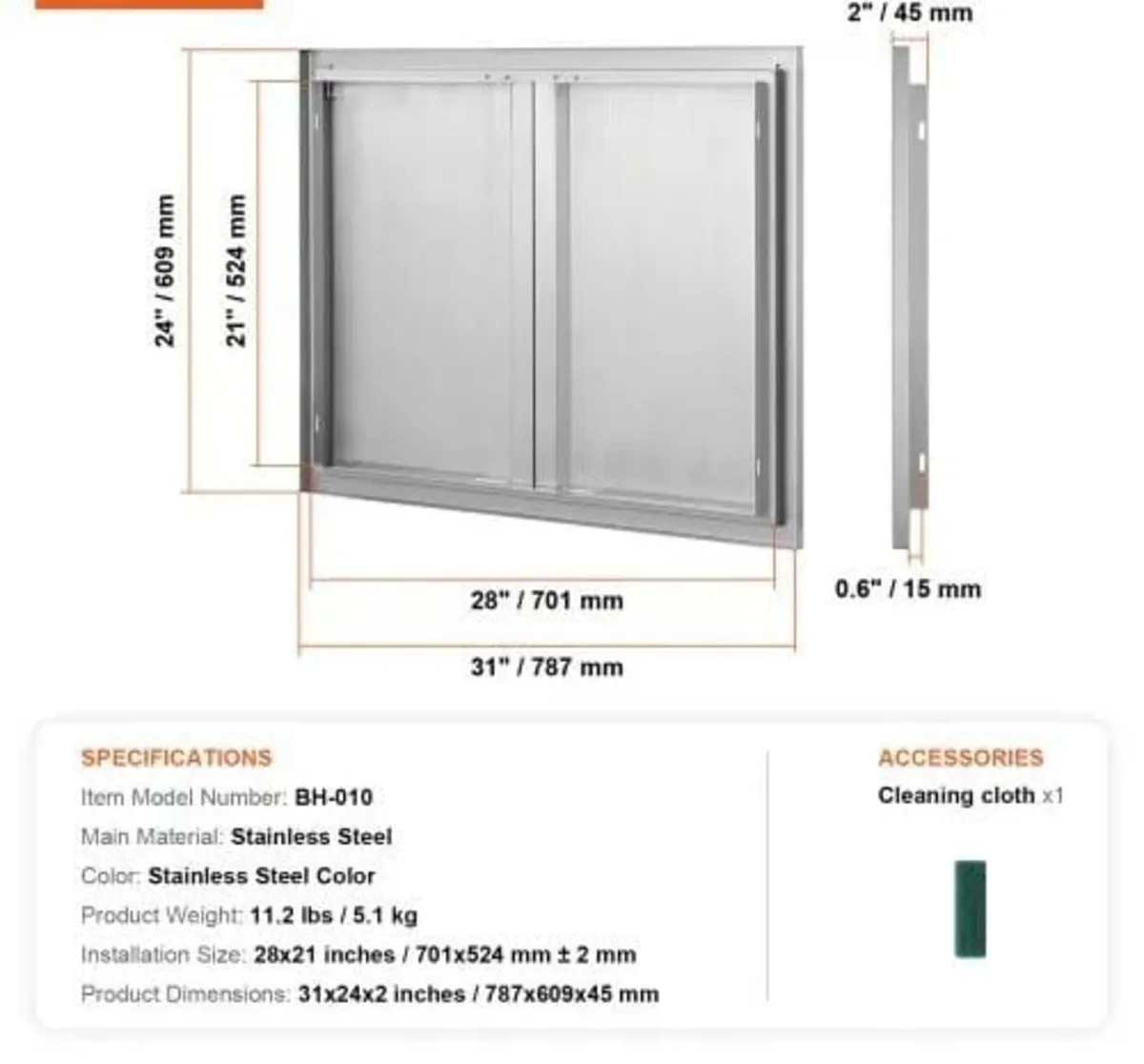 BBQ Access Door, 787x609 mm Double Outdoor Kitchen - Image 3
