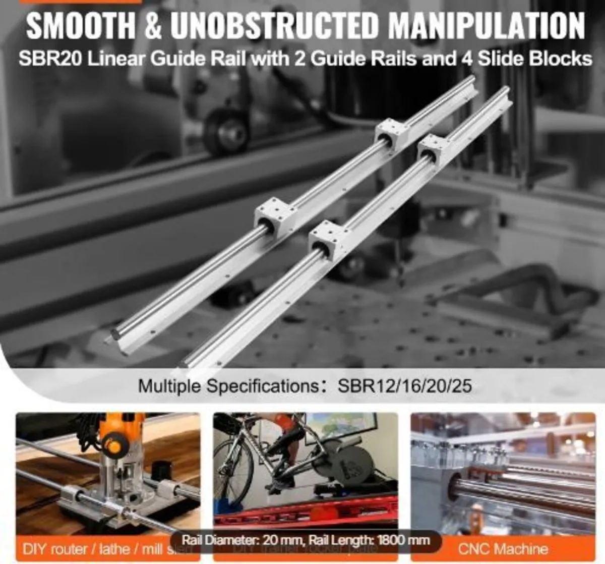 Linear Guide Rail Set, SBR20 1800mm - Image 4