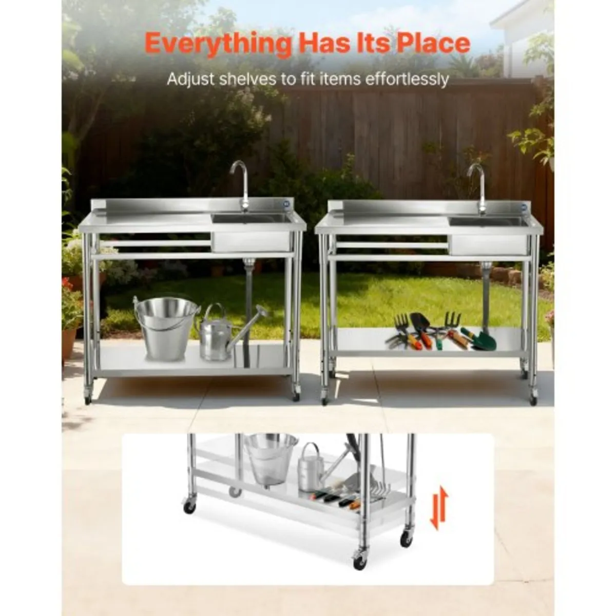 Stainless Steel Utility Sink, Rolling Single Bowl - Image 2
