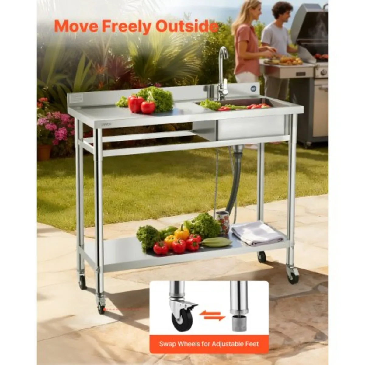 Stainless Steel Utility Sink, Rolling Single Bowl - Image 4