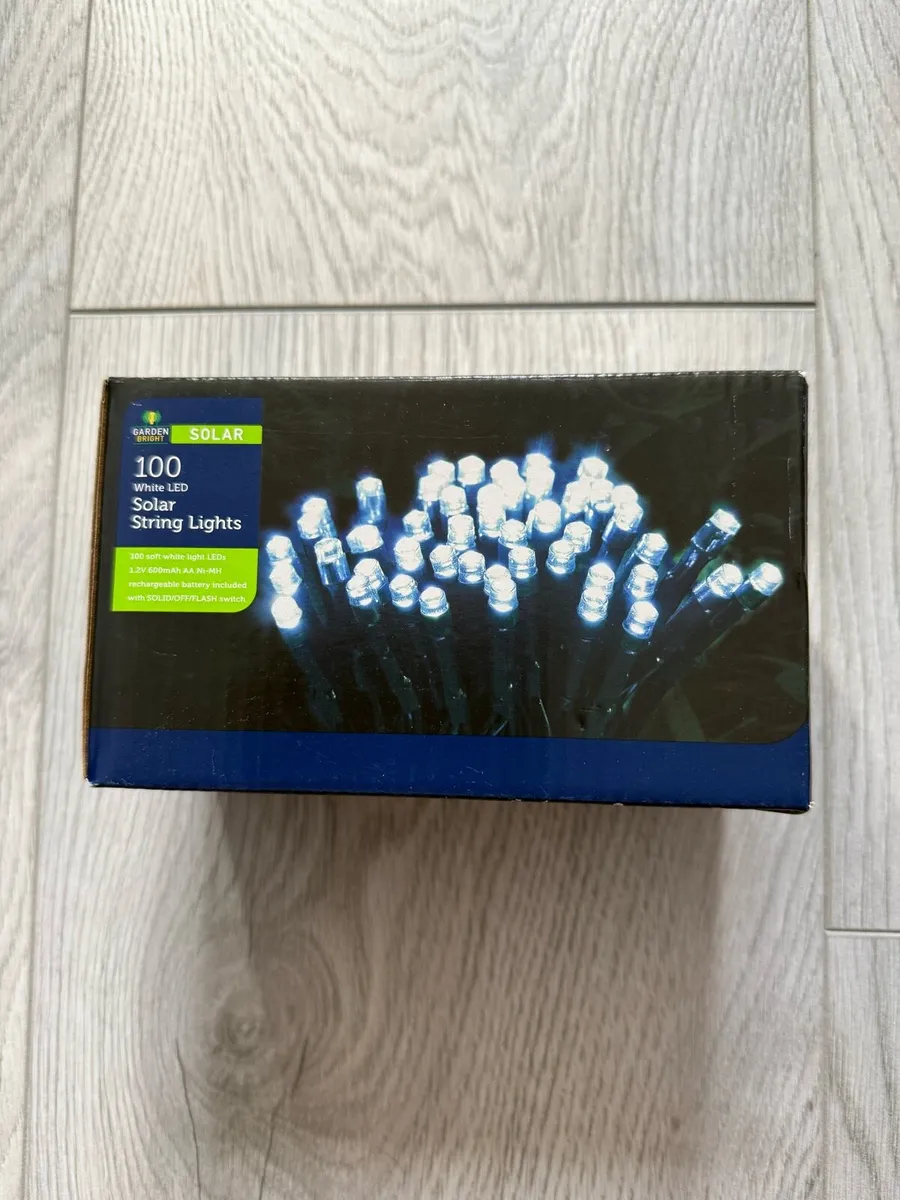 Garden Bright 100 White LED Solar String Lights - Image 1