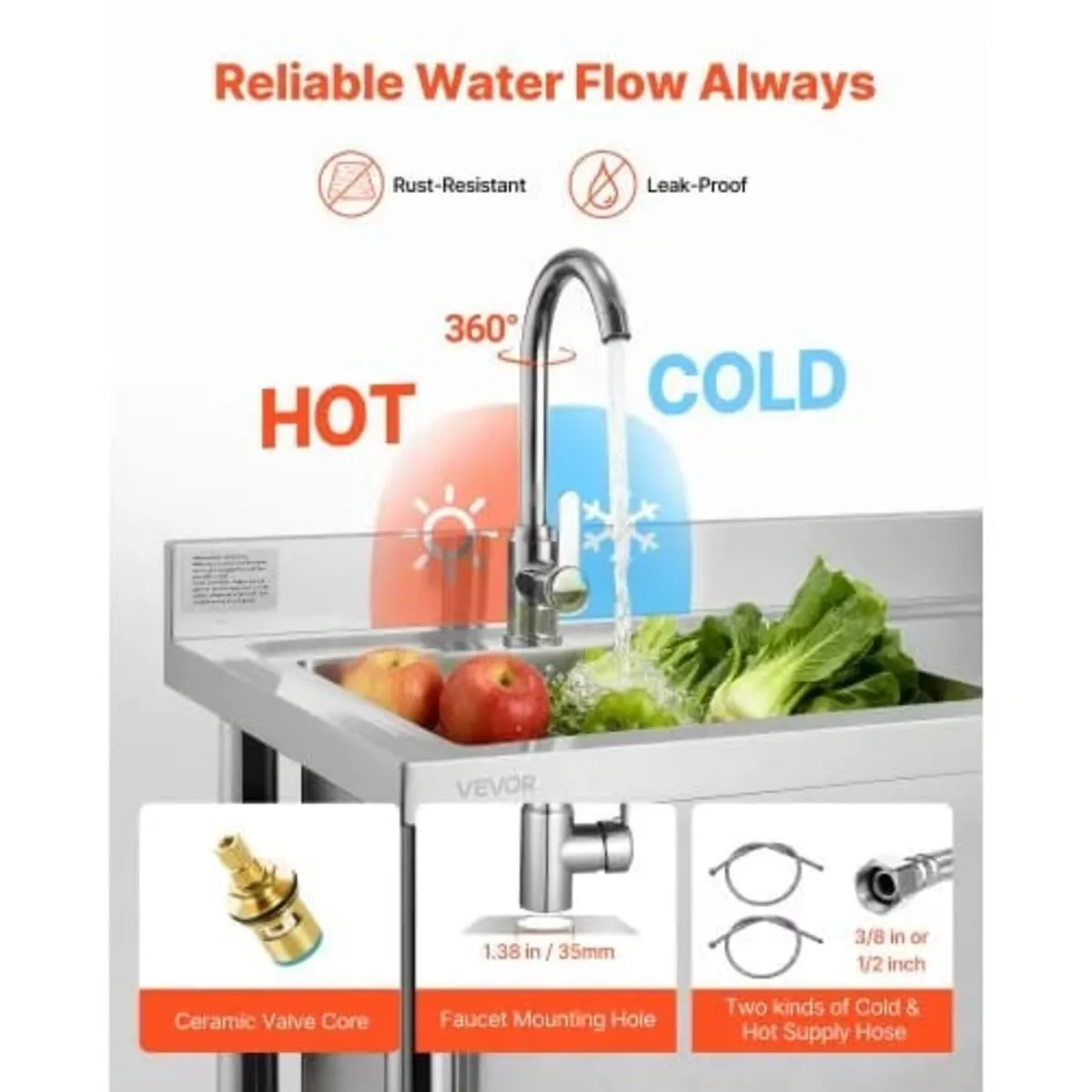 Freestanding Single Bowl Commercial Kitchen Sink w - Image 2
