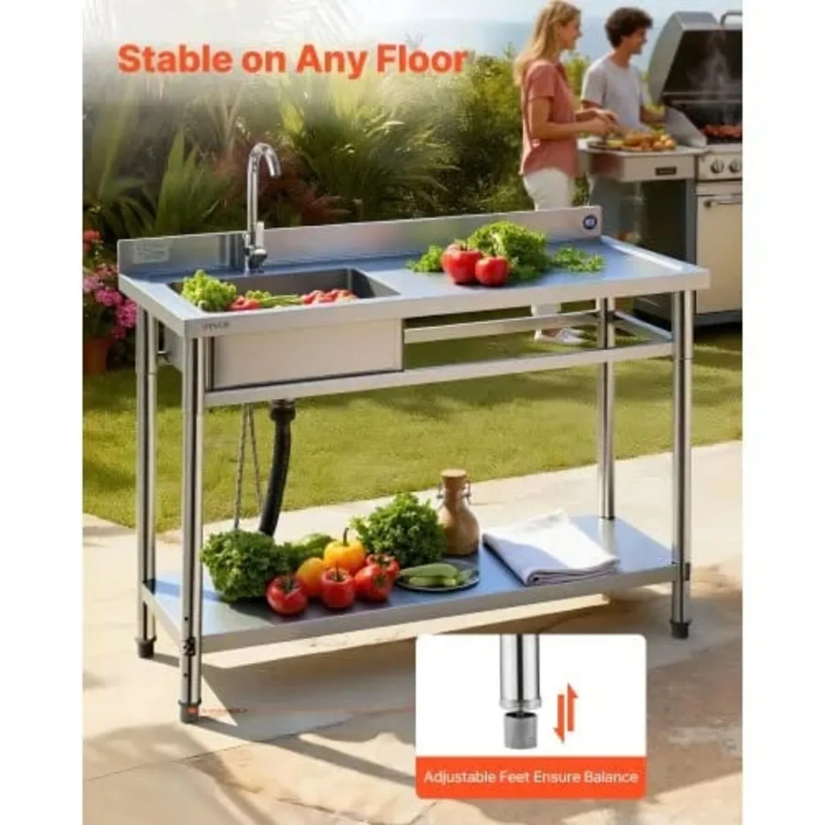 Freestanding Single Bowl Commercial Kitchen Sink w - Image 4