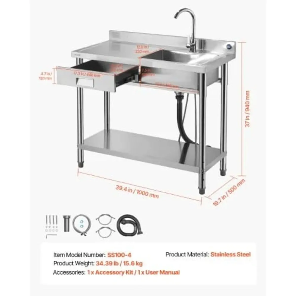 Utility Sink, Free Standing Single Bowl Commercial - Image 2