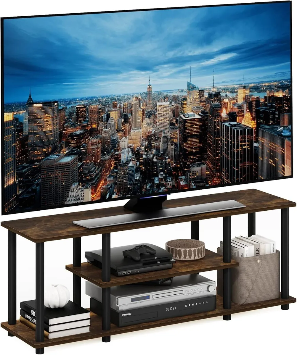 Turn-N-Tube 3-Tier Tool-Free TV Stand Walnut - Image 1
