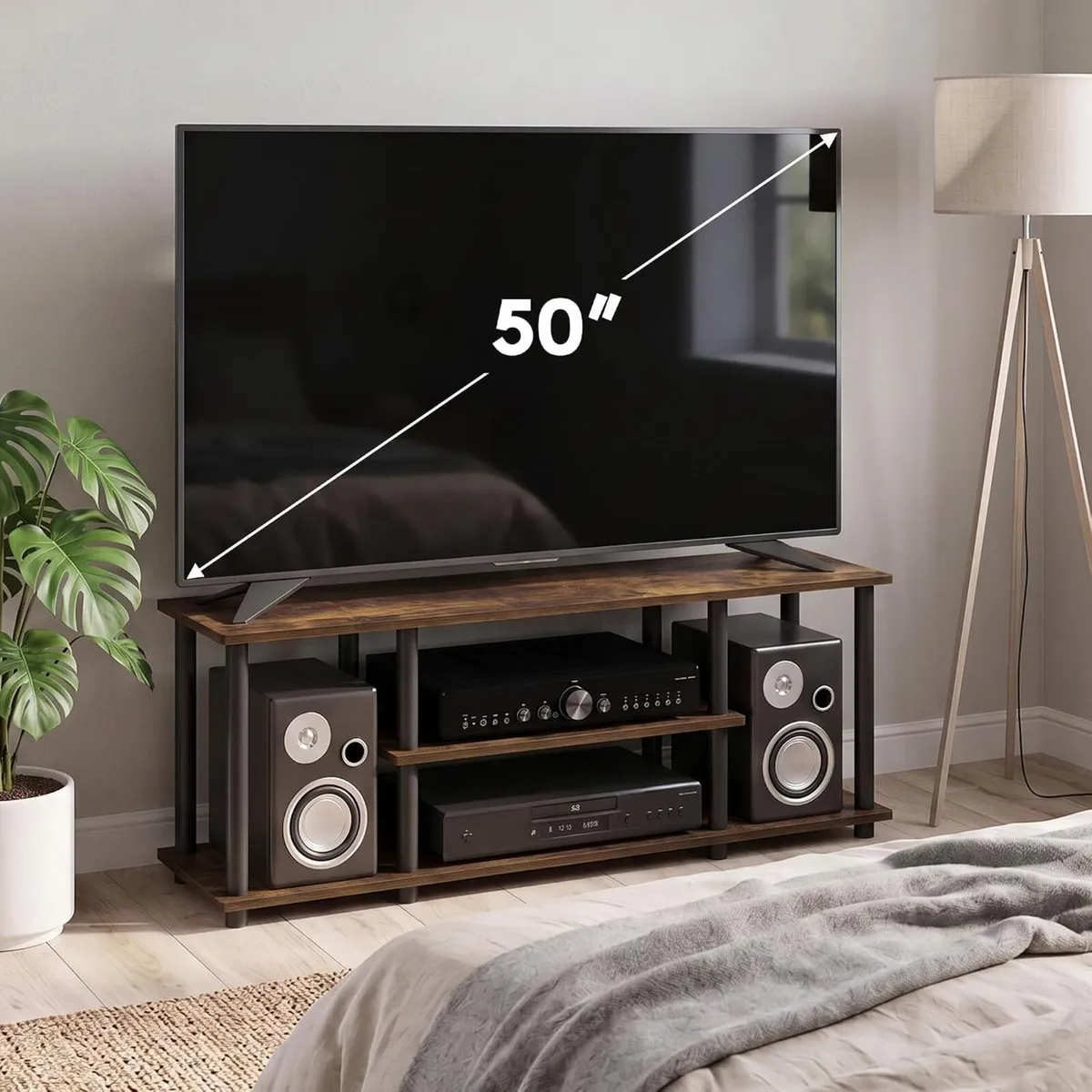 Turn-N-Tube 3-Tier Tool-Free TV Stand Walnut - Image 2