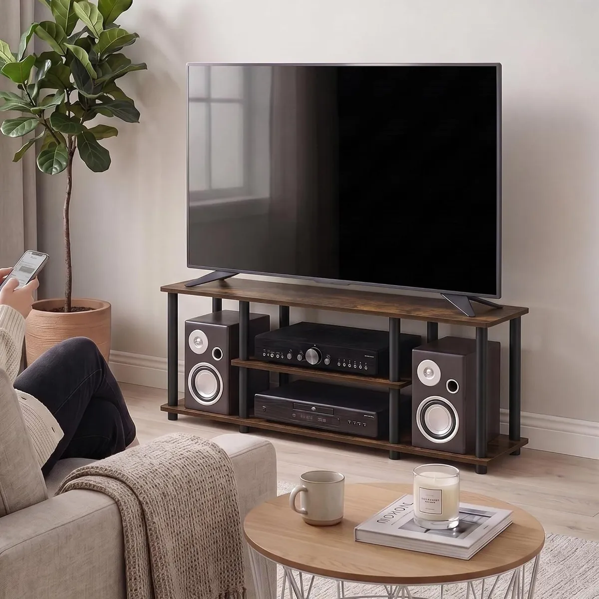Turn-N-Tube 3-Tier Tool-Free TV Stand Walnut - Image 3