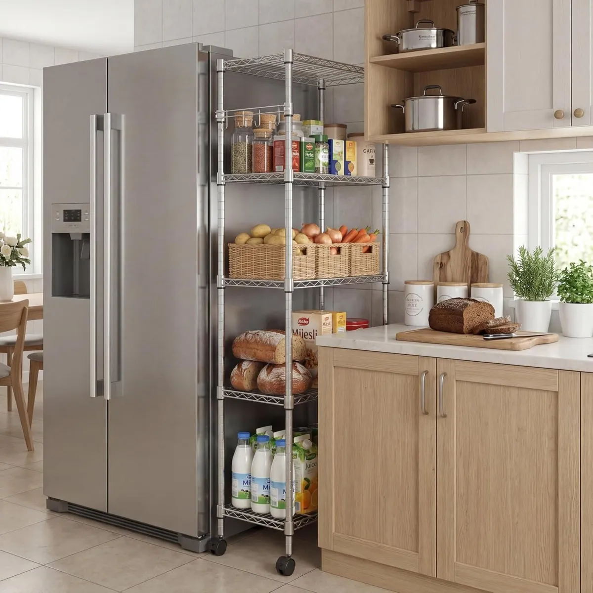 5-Tier Wire Shelving Unit on Wheels Chrome 59W - Image 4