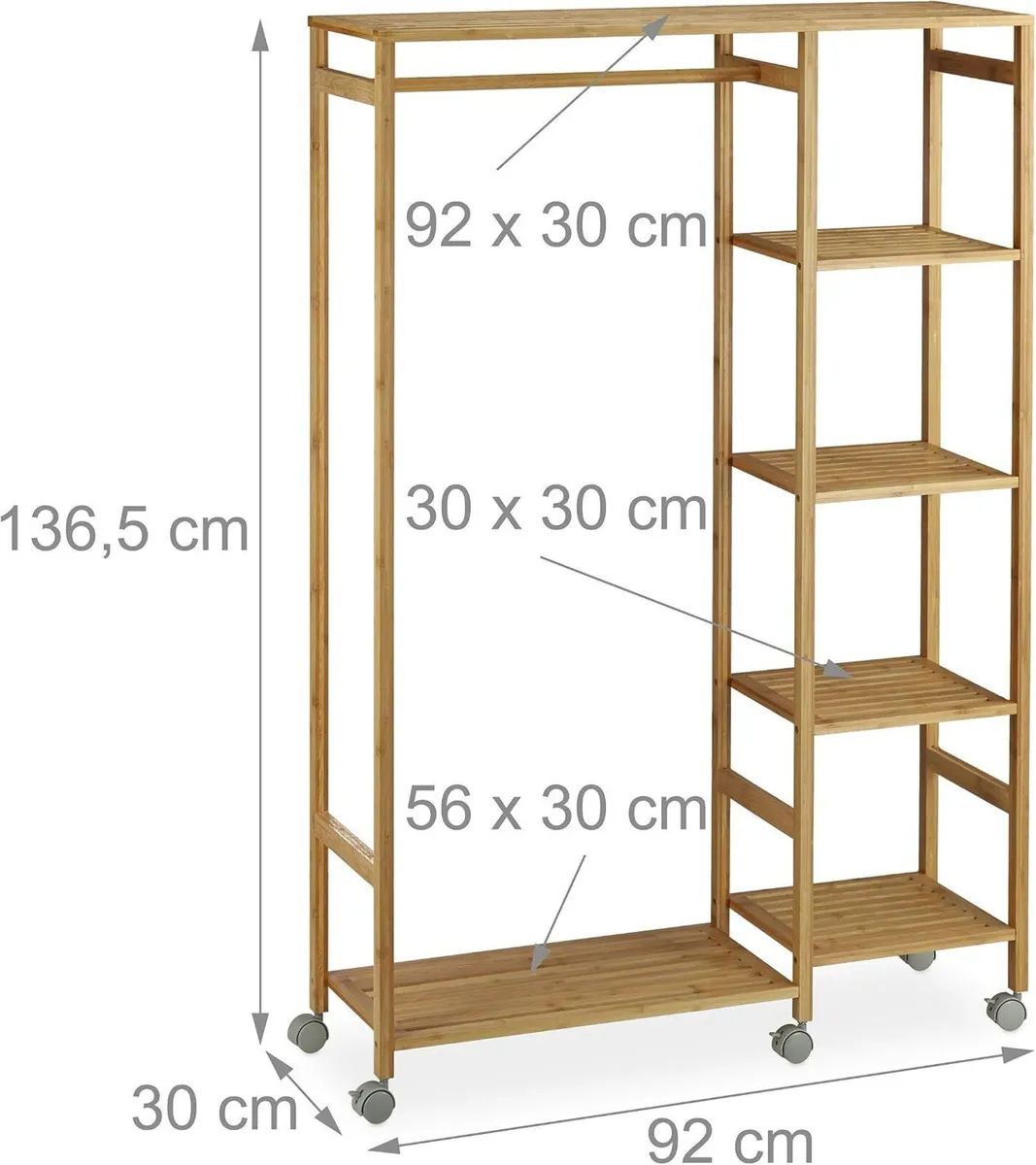 Bamboo Rolling Coat Stand 6 Tiers Open Garment - Image 4