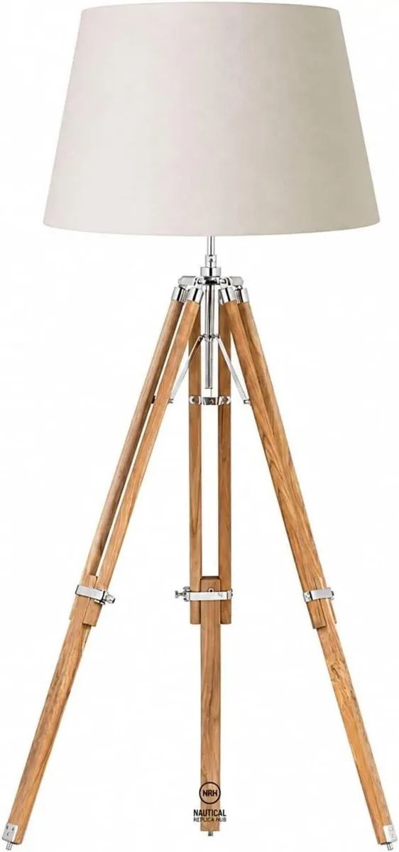 Modern Wooden Tripod Floor Lamp Adjustable Wood - Image 1