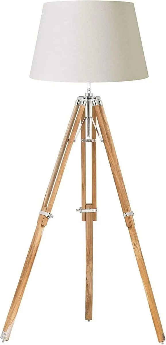 Modern Wooden Tripod Floor Lamp Adjustable Wood - Image 2