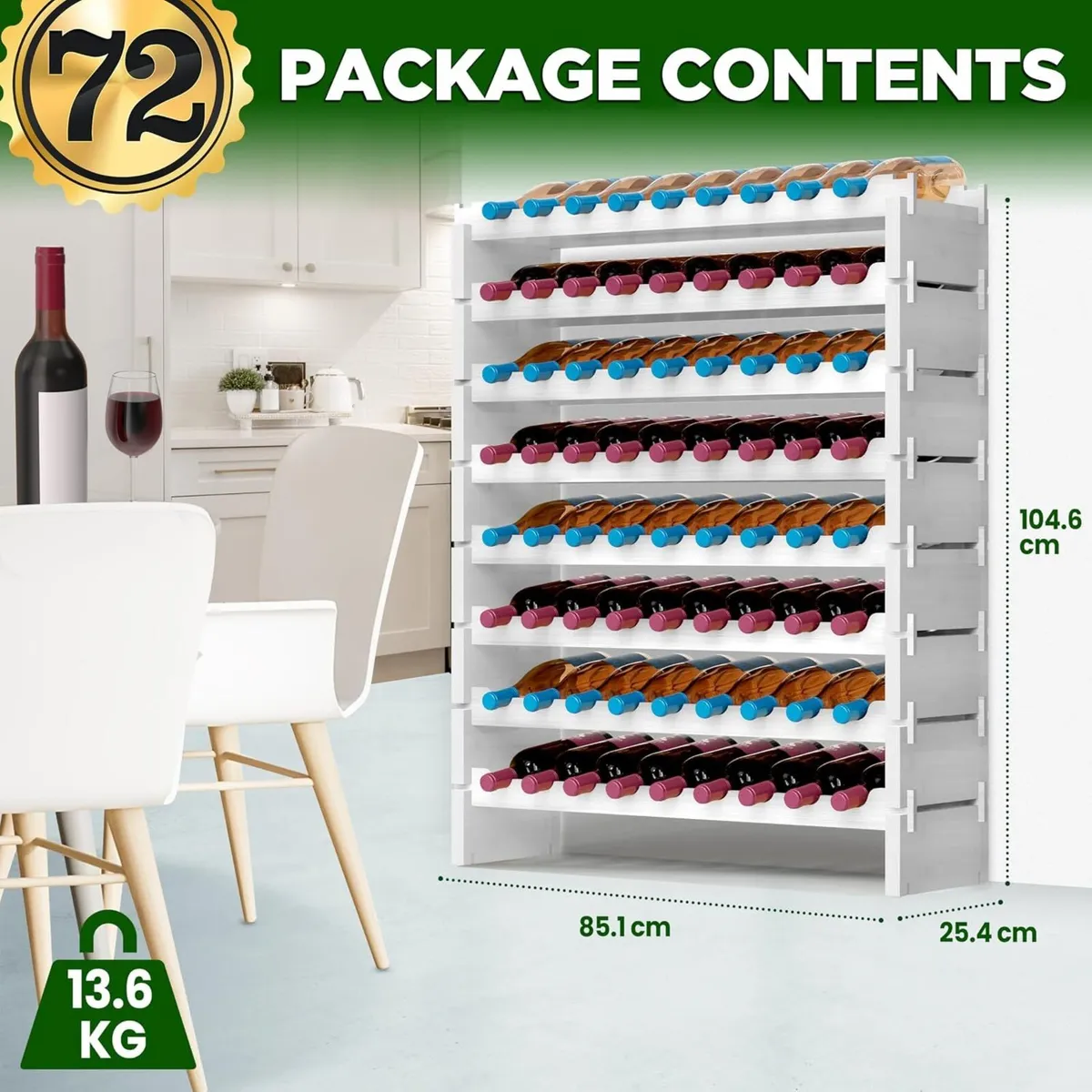 Bamboo Wine Rack Freestanding 8-Tier 72 Bottle - Image 4