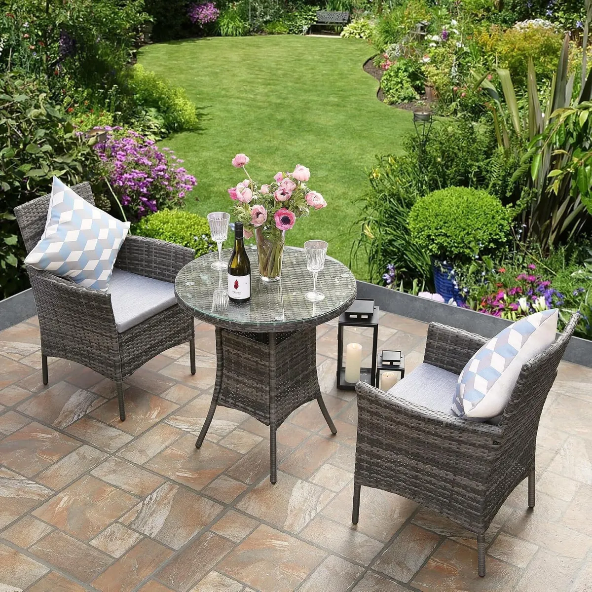 3pcs Rattan Garden Furniture Bistro Set Chair - Image 1