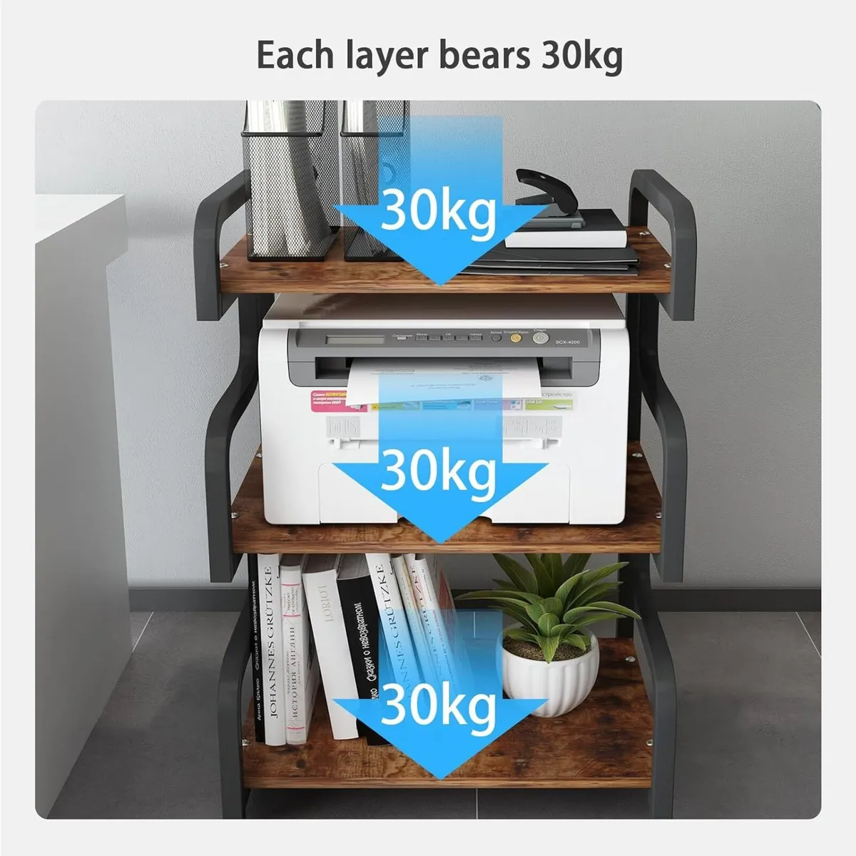 3-Tier Printer Stand with Storage Movable Table on - Image 3
