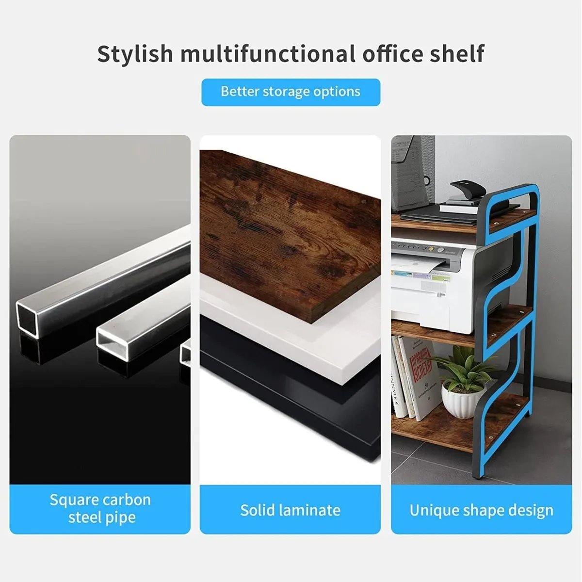 3-Tier Printer Stand with Storage Movable Table on - Image 4