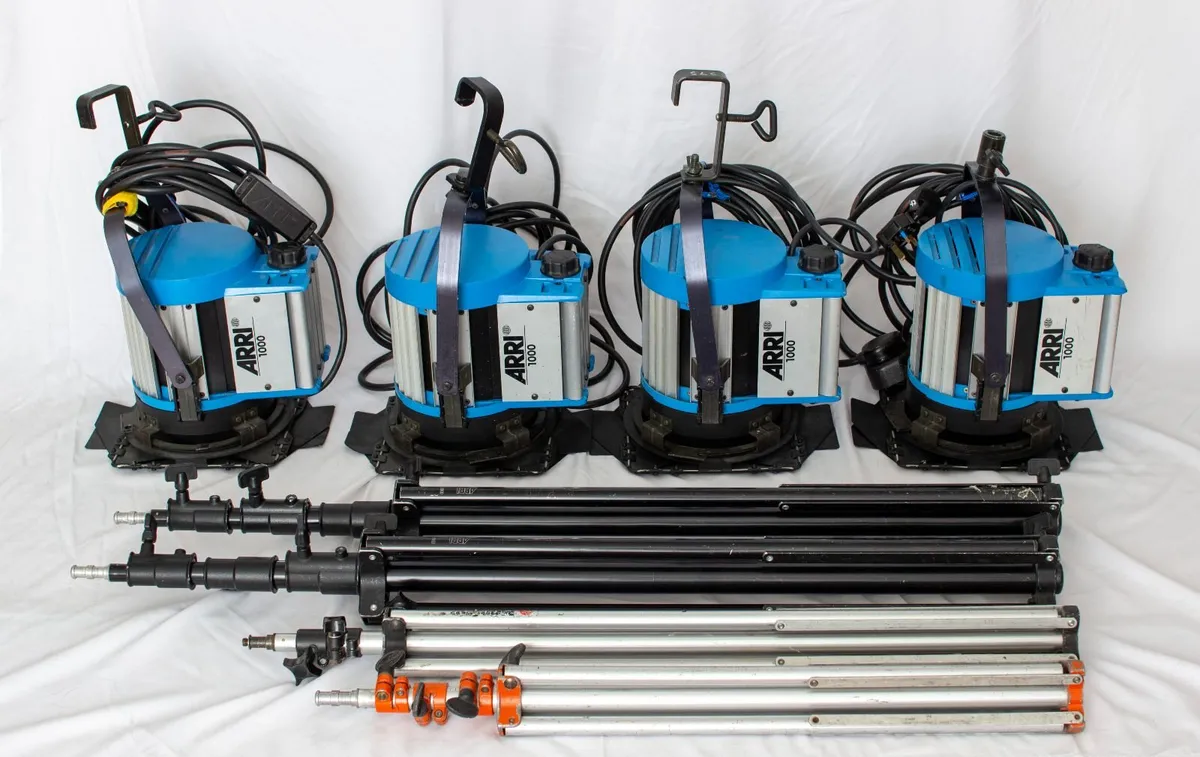 4 x ARRI 1000watt Tugsten Lights & 4 Stands - Image 1