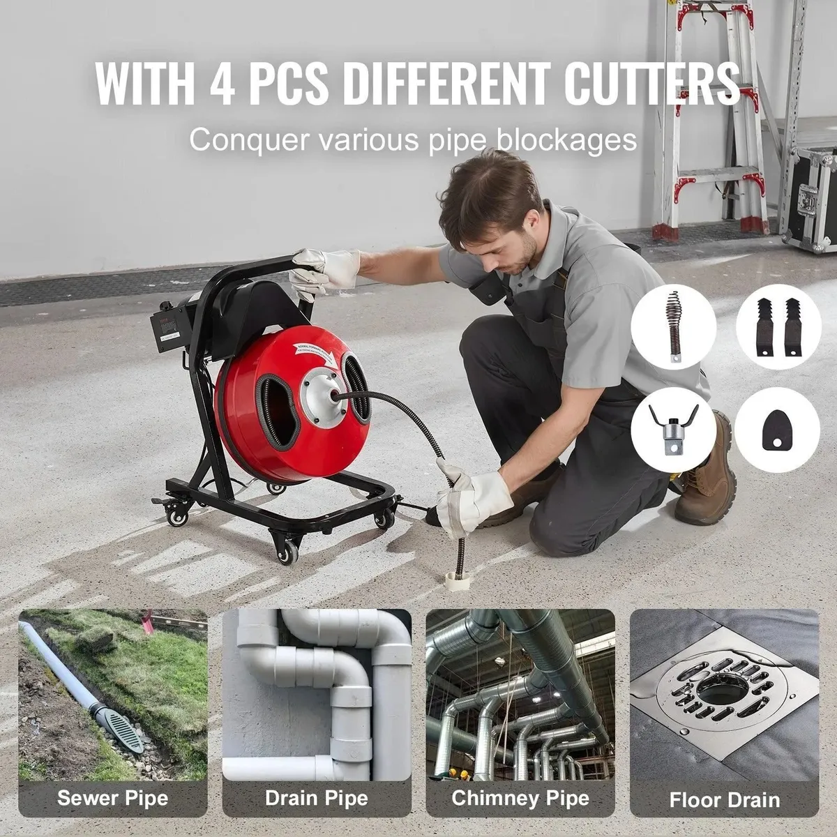 250W Electric Drain Pipe Cleaning Machine – 50ft x - Image 4