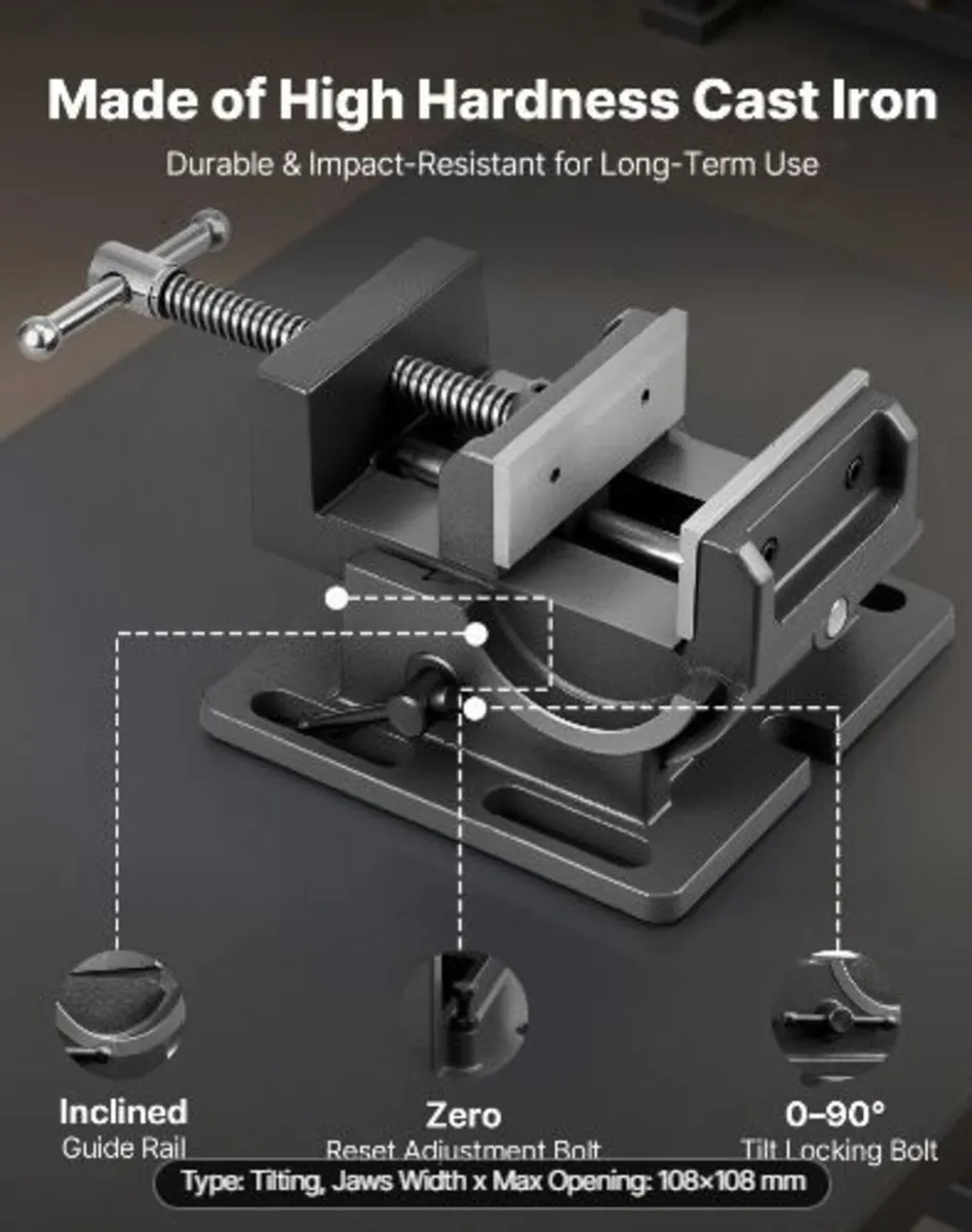 Tilting Vise, 4.25 Inch Jaw Width, Portable Drill - Image 2