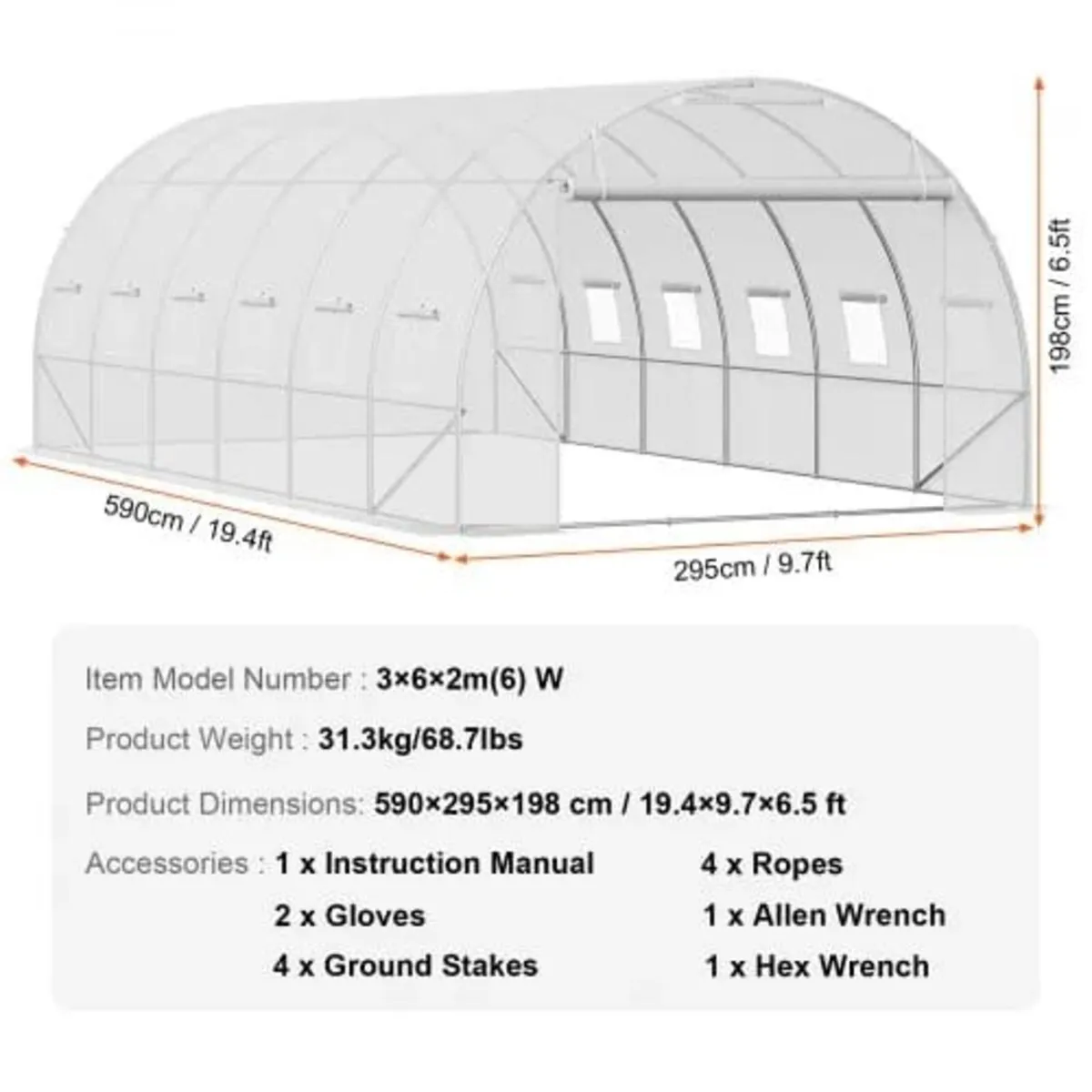 Walk-in Tunnel Greenhouse, 19.4x9.7x6.5 ft Hoop Ho - Image 4