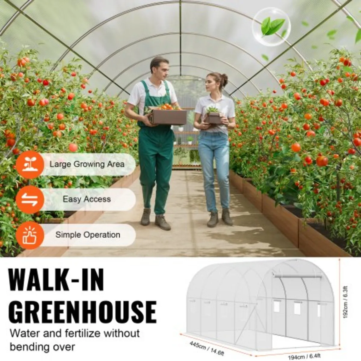 Walk-in Tunnel Greenhouse, 14.6x6.4x6.3 ft Hoop Ho - Image 4