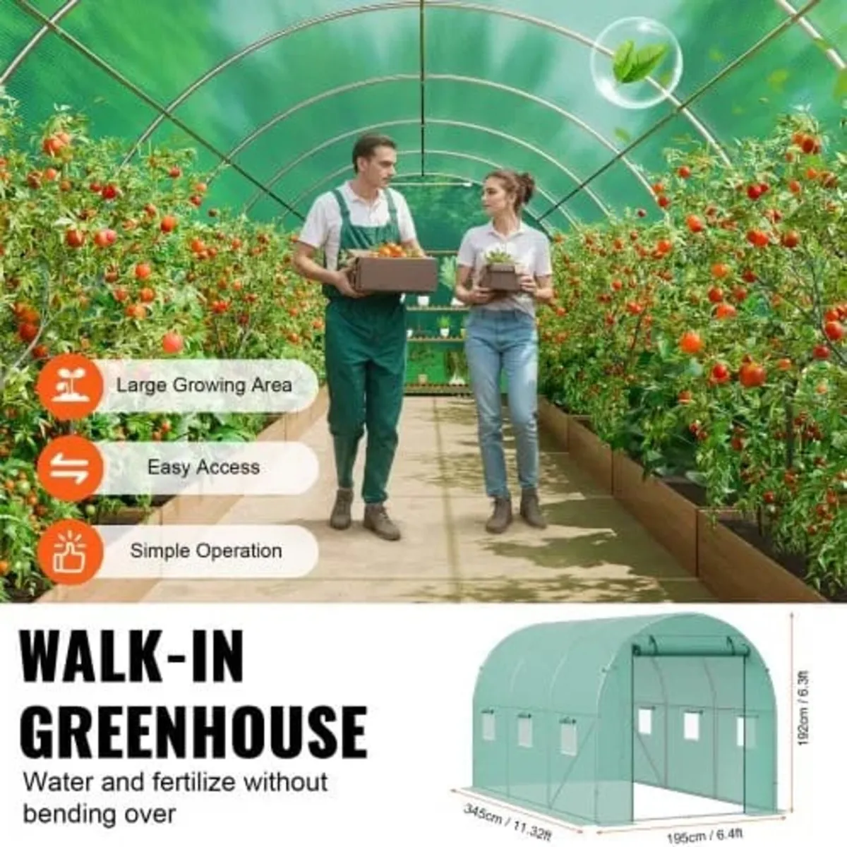 Walk-in Tunnel Greenhouse, 11.3x6.4x6.3 ft Hoop Ho - Image 4