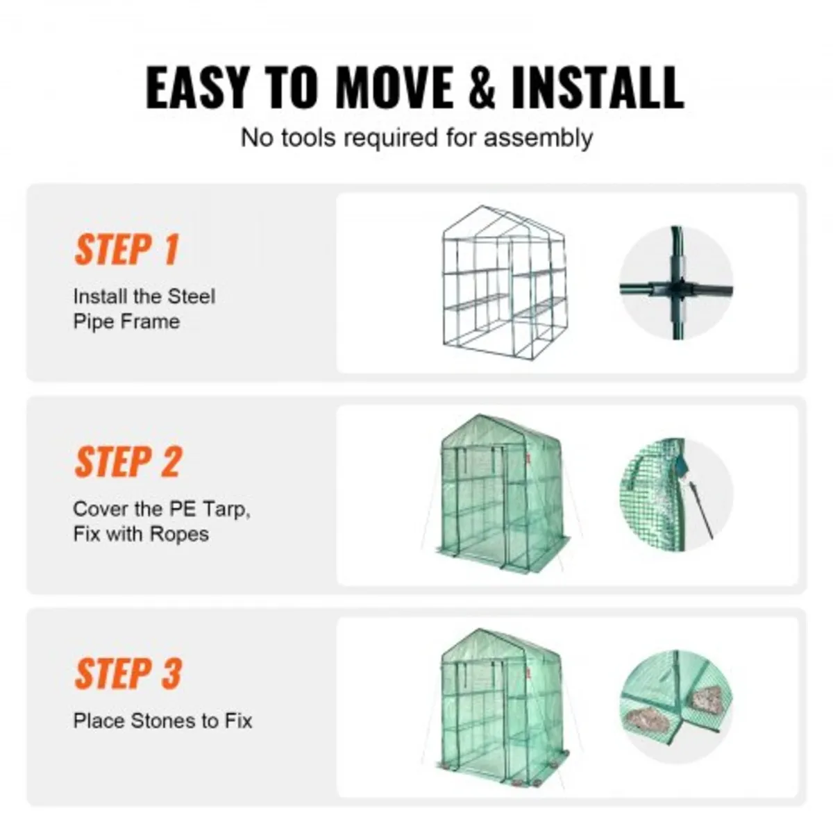 Walk-in Green House, 4.6 x 4.6 x 6.6 ft Greenhouse - Image 2