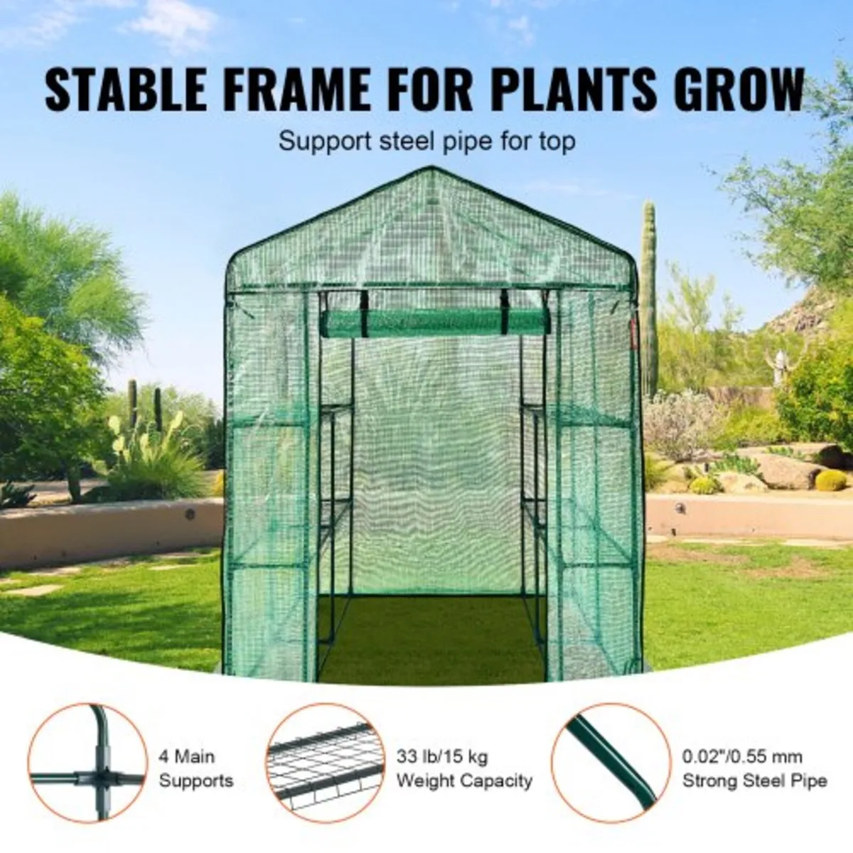 Walk-in Green House, 4.6 x 4.6 x 6.6 ft Greenhouse - Image 3