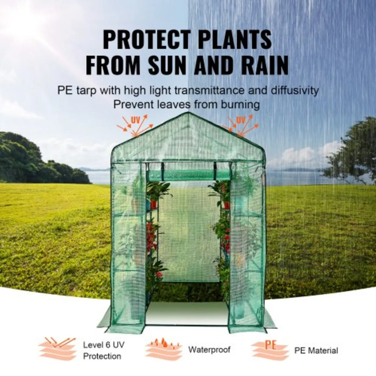 Walk-in Green House, 4.6 x 4.6 x 6.6 ft Greenhouse - Image 4