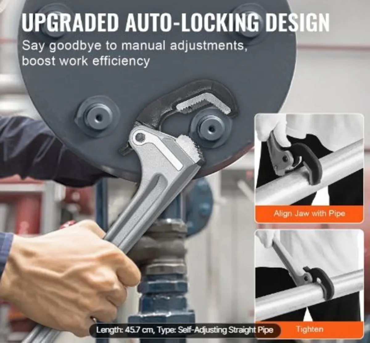 Pipe Wrench, 18" Aluminum Straight Pipe Wrench - Image 1