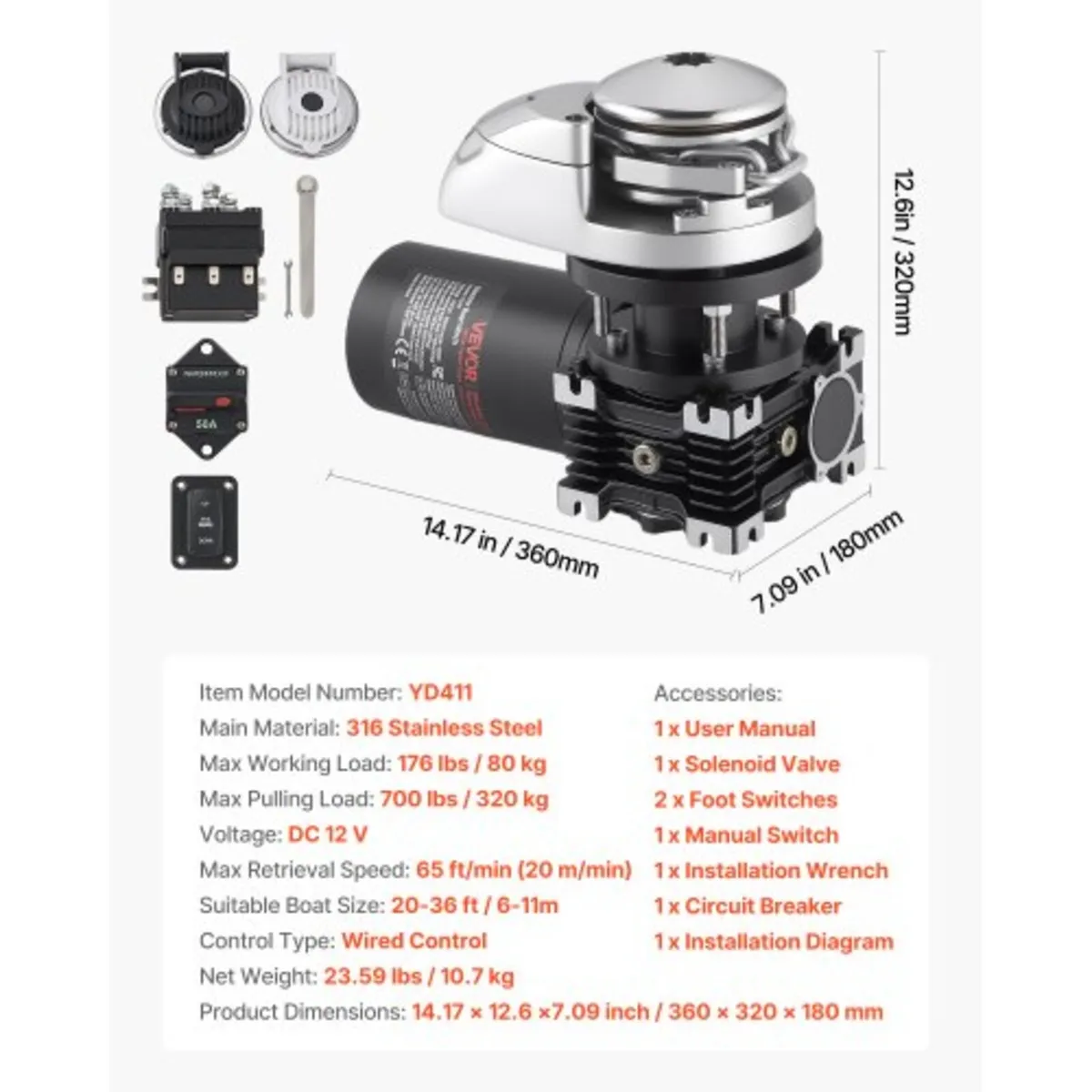 Vertical Fishing Windlass, 12V DC 600W, Windlass A - Image 2